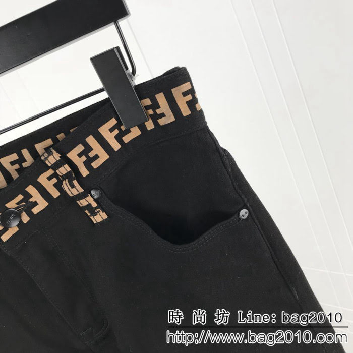 FENDI芬迪 18ss秋冬新款 內裏抓絨 微彈牛仔褲 腰部黃色FF印花 代工廠訂單 ydi2247